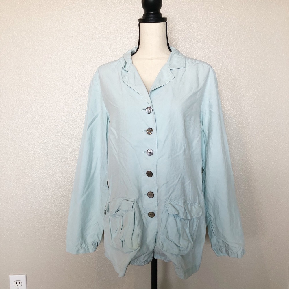 J. Jill Jacket Womens 14 Tall Light Blue 100% Silk Utility Button Front